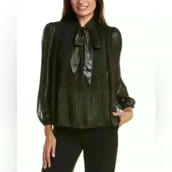 NWT Nanette Lapore pleated metallic shimmer high neck top item#9Z - Picture 1 of 11